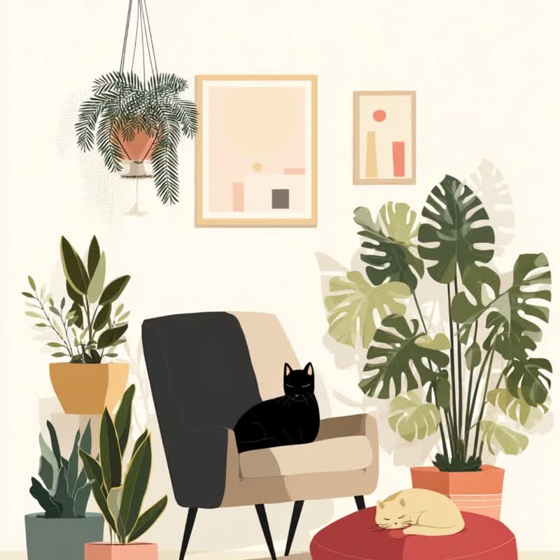 猫之午后 挂画 插画风 艺术微喷 宠物疗愈风 客厅书房卧 - 海报/装饰画/版画 - 棉．麻 