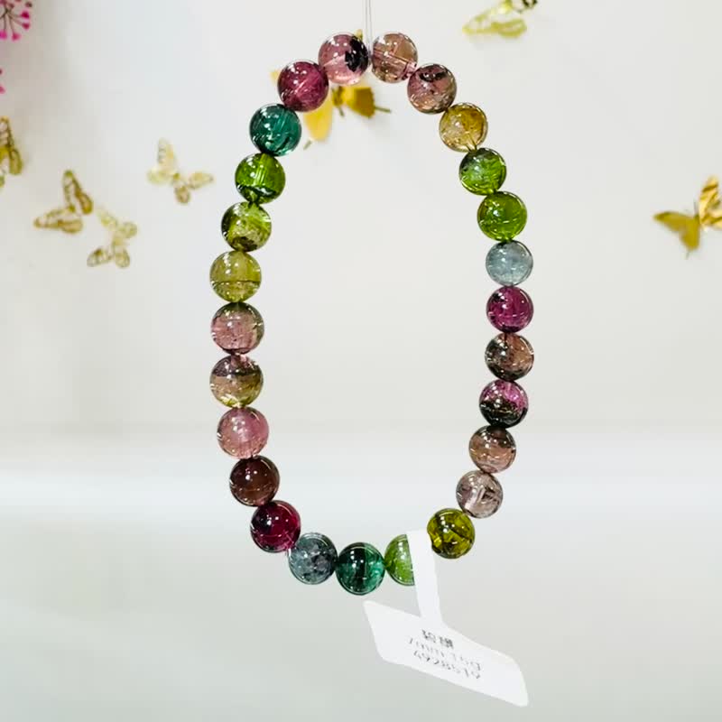 天然黑墨彩混碧玺水晶7mm15g西瓜碧玺蓝碧玺高频磁场旺夫石电气石 - 手链/手环 - 水晶 多色