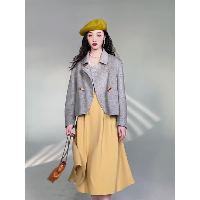 新款 骆驼绒桑蚕丝中式风气质双面呢短款 外套大衣 - 女装上衣 - 其他材质 