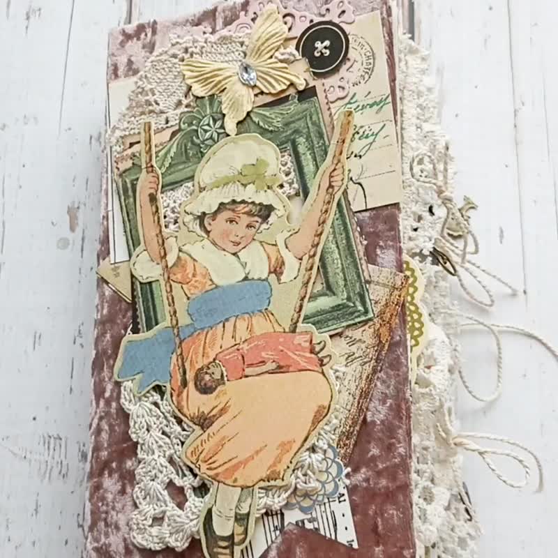 Family junk journal handmade Vintage diary Romantic heritage notebook - 笔记本/手帐 - 纸 粉红色