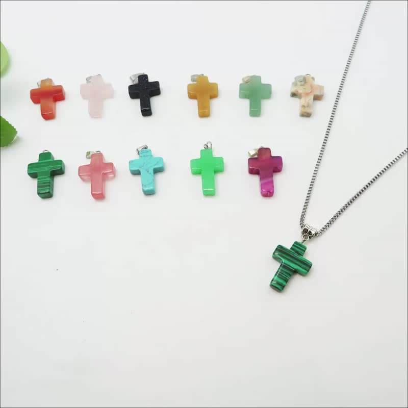 水晶十字架项链-钛钢中长链60cm 11款选1 信仰项链 定制化礼物 - 项链 - 水晶 多色
