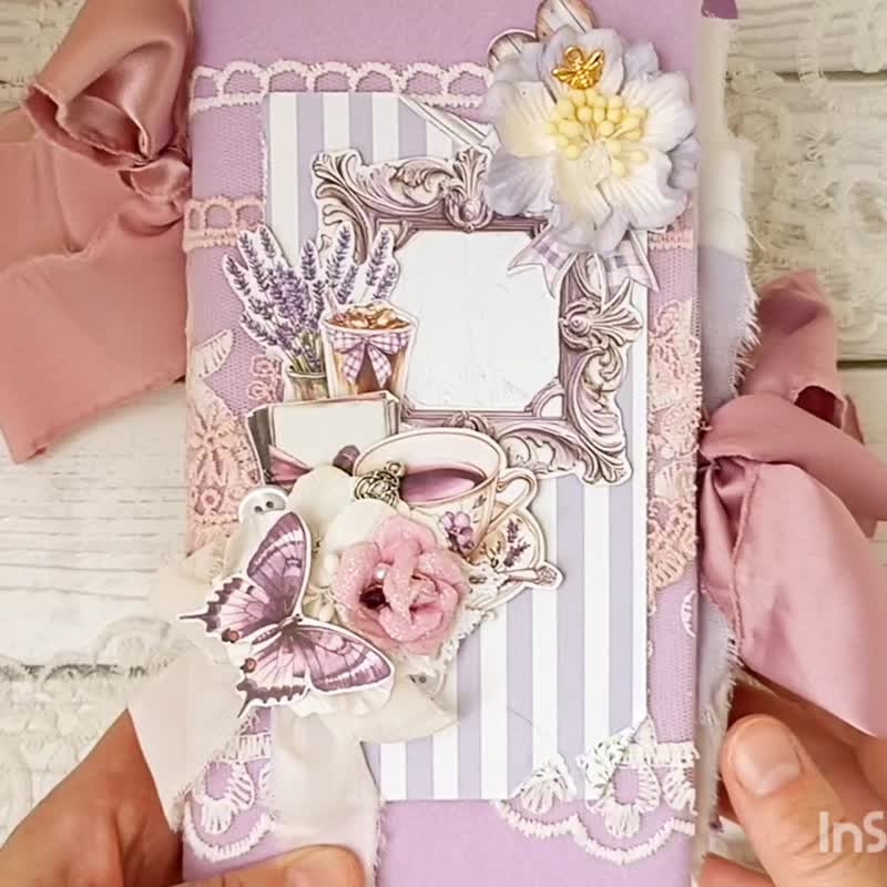 花园兔子垃圾日记本 手工制作 Farmlife 花朵 紫丁香笔记本 厚厚 - 笔记本/手帐 - 纸 紫色