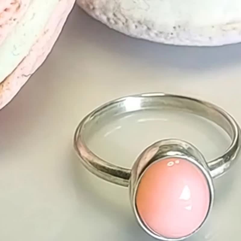 【Captain Flint手作银饰】梦语花语 天然粉红蛋白石 925纯银戒指 - 戒指 - 宝石 粉红色