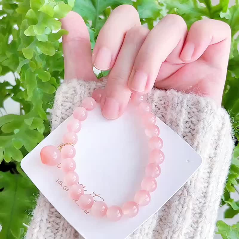 聚宝半盆 蜜桃果汁盐源玛瑙弹性手链 - 手链/手环 - 水晶 粉红色