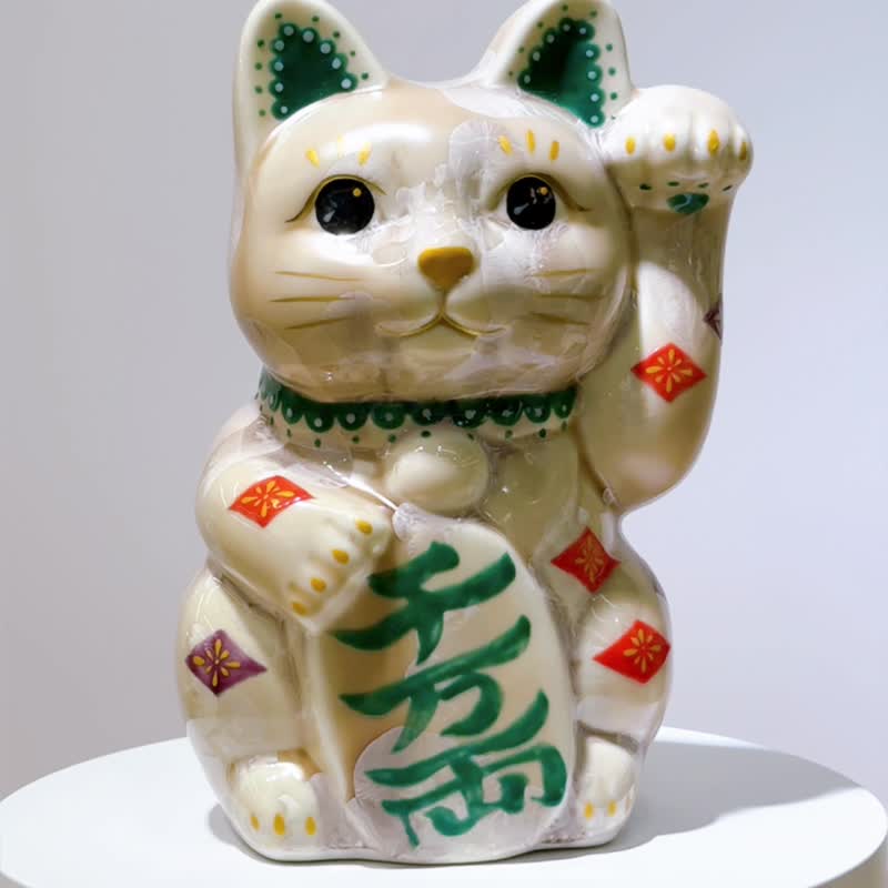 【晶杏千万】日本清水烧招财猫 | 花结晶杏 - 千万両 特大 左 - 摆饰 - 瓷 卡其色