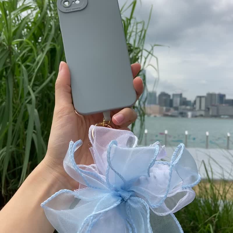 蓝白色 花型  3way 手机挂绳 发圈 头饰 匙扣 手腕花 手工 - 手机配件 - 其他人造纤维 蓝色