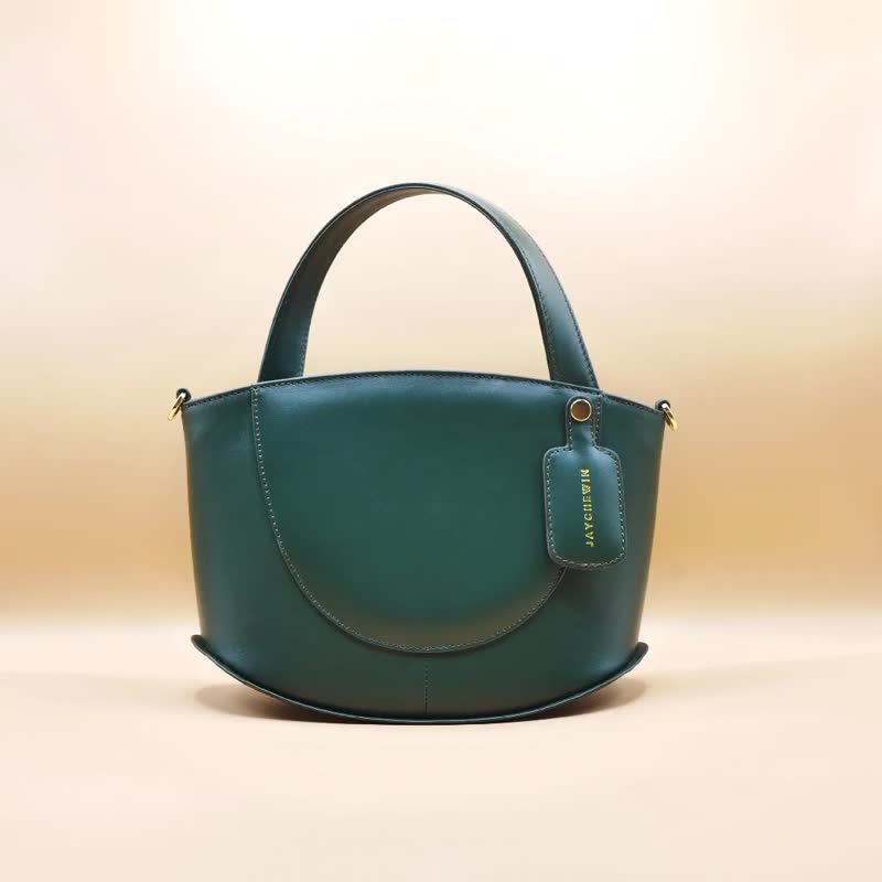 皮包 Merry Bucket Tote - Pine Green 松绿 - 束口袋双肩包 - 真皮 绿色