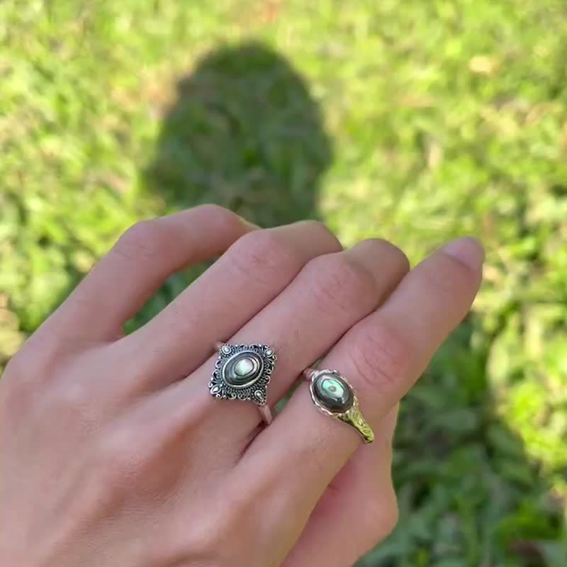 喜迎瑶 925银 鲍鱼贝 彩贝 贝母 活口 戒指 民族风 复古 男女 - 戒指 - 水晶 银色