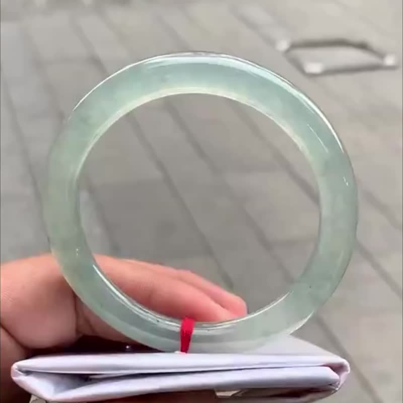 冰种翡翠天然翡翠玉镯A玉手镯 玉鈪 • 冰种薄荷绿翡翠圆镯 - 手链/手环 - 玉石 绿色