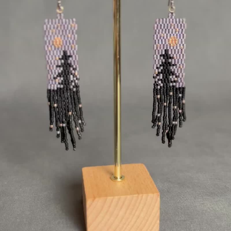 手工 Miyuki 编织耳环 – 灵感来自 星夜 纯银耳钩 - 耳环/耳夹 - 玻璃 紫色