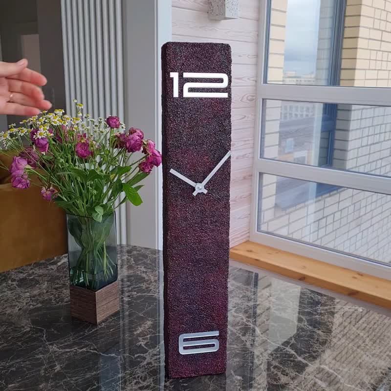 Tall burgundy purple stone wall clock Crystal luxury modern clock Silent Clock - 时钟/闹钟 - 其他材质 黑色