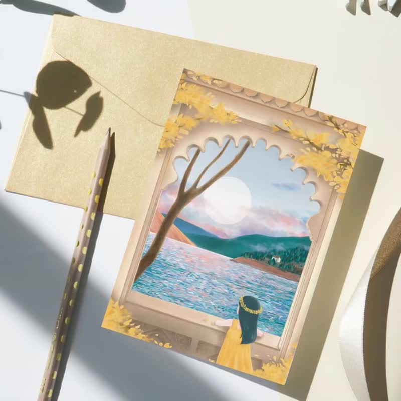 湖之宫殿 明信片 插图卡片 直式双面印２款设计  旅行插画 - 卡片/明信片 - 纸 