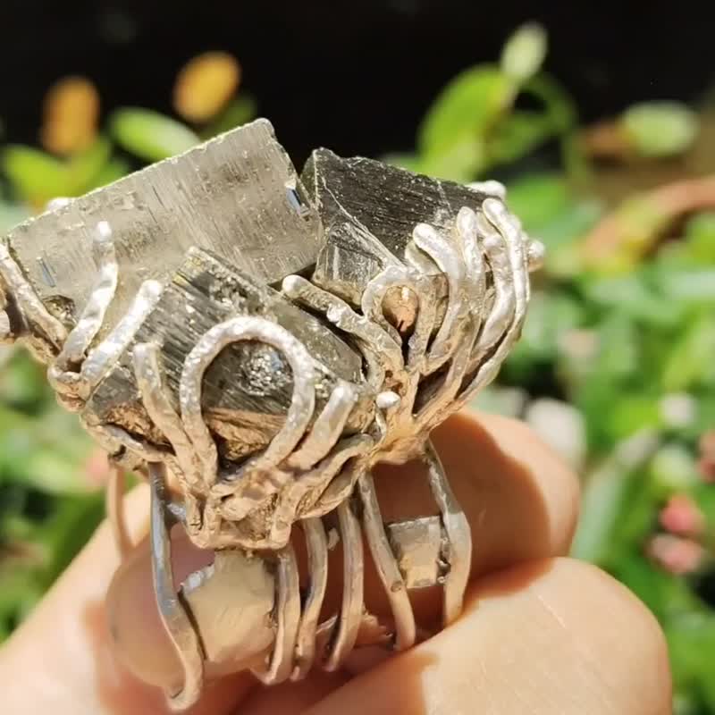 黄铁矿原矿手工银戒 纯银戒指~**稳**~ Pyrite Silver Ring - 戒指 - 纯银 