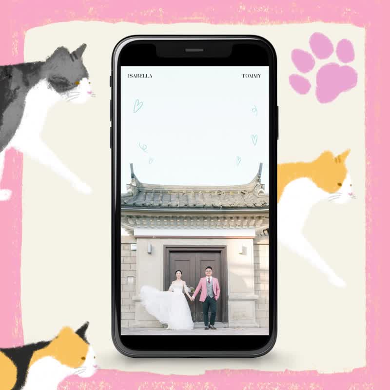 【定制】动态电子喜帖-韩式手绘 猫咪 似颜绘 电子喜帖 毛小孩 - 电子喜帖/贺卡/邀请函 - 其他材质 