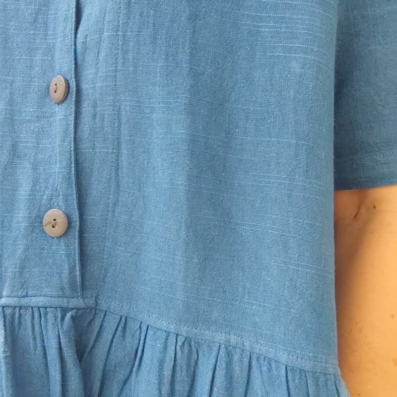 Indigo Target Dress - 扎染棉质夏威夷领连身裙 - 洋装/连衣裙 - 棉．麻 蓝色