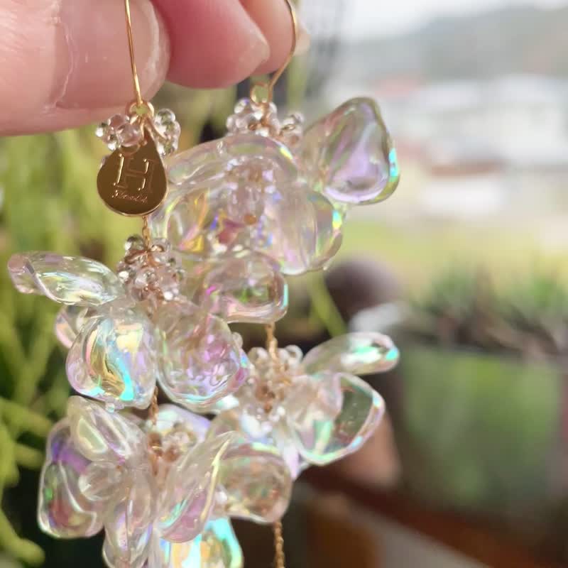彩虹花耳针，彩虹水晶，捷克玻璃 - 耳环/耳夹 - 压克力 多色