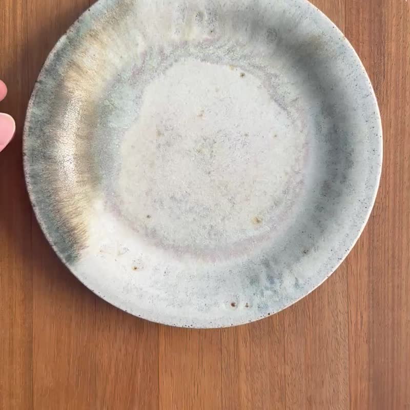 流动灰釉圆盘 - 盘子/餐盘/盘架 - 陶 白色