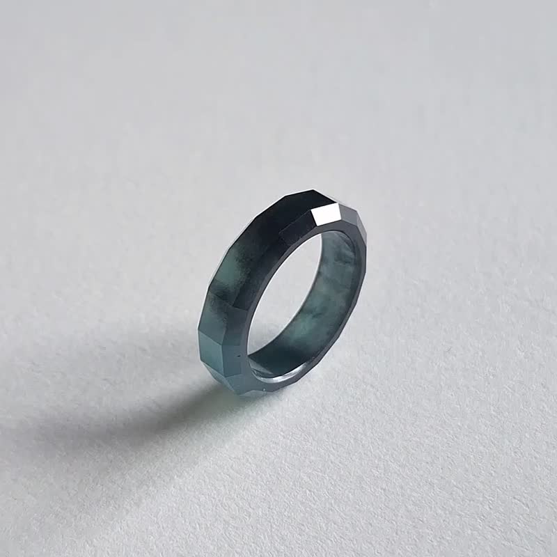 16.6mm | 天然危地马拉冰种乌鸡翡翠多切面戒指玉戒圈 | 女戒男戒 - 戒指 - 玉石 黑色