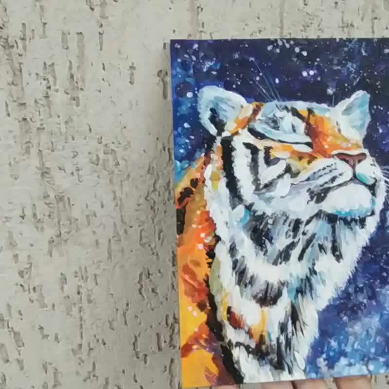 老虎画大猫原创艺术捕食者雪动物压克力艺术品 - 海报/装饰画/版画 - 纸 橘色