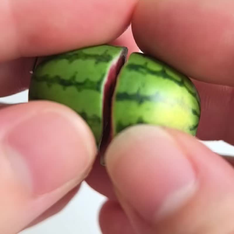 嘻瓜系列*软陶手工耳钉半个西瓜无耳洞耳夹食玩可爱创意生日礼物 - 耳环/耳夹 - 其他材质 红色