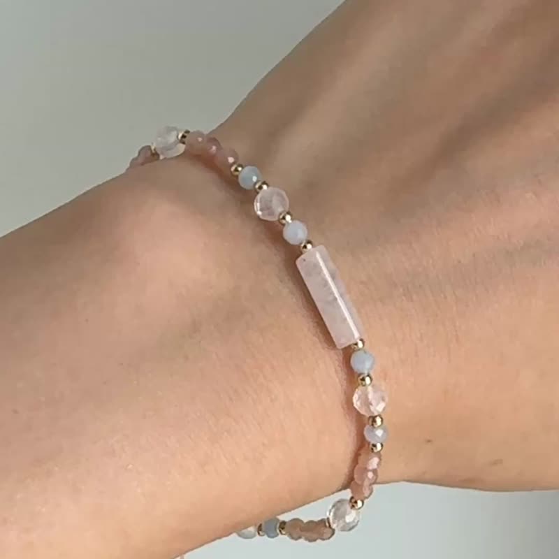 温柔祝福 | 月光石 粉晶 海蓝宝 橙月光石 | 天然水晶编织手绳 - 手链/手环 - 水晶 粉红色