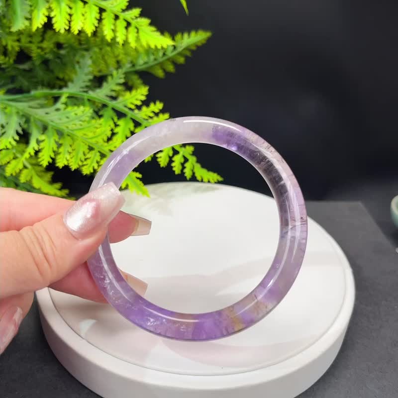 精品 玻利维亚 紫黄晶手镯 59+MM 冰透星光闪片 双色紫黄水晶手环 - 手链/手环 - 水晶 