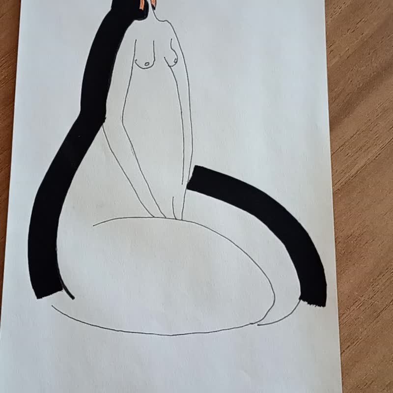 女性罗氏裸体画、裸体墙艺术、黑白立体派绘画 - 海报/装饰画/版画 - 纸 白色