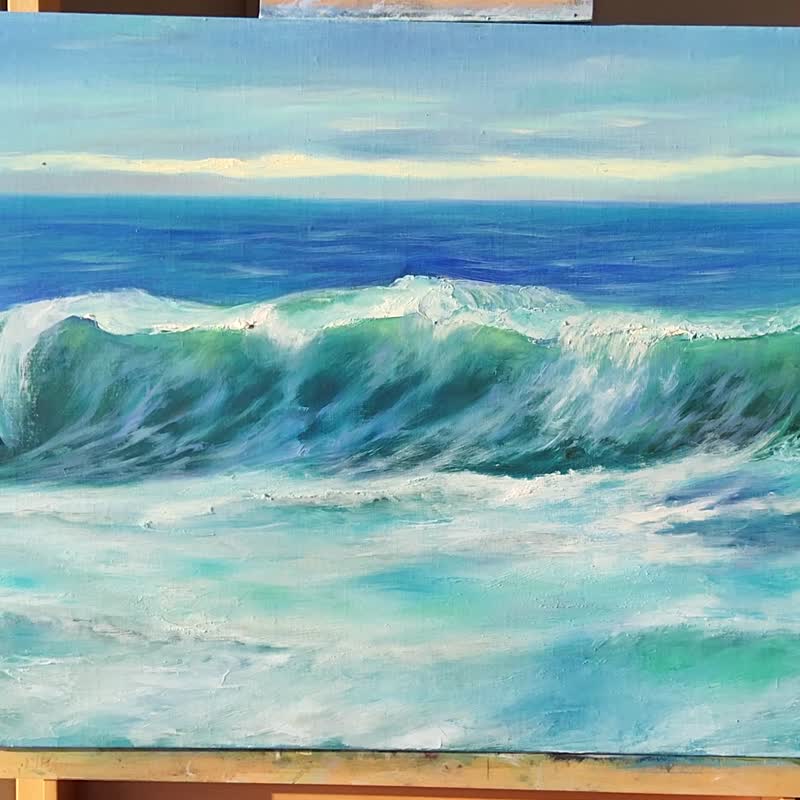海浪画海景原创艺术水景艺术品日落画布艺术 - 插画/绘画/写字 - 亚麻 