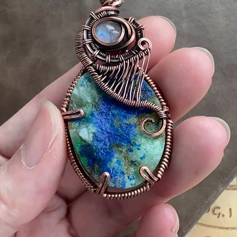 WW404 民族风绕铜线 复古做旧 wire wrap 蓝铜矿 颈链 - 项链 - 铜/黄铜 咖啡色