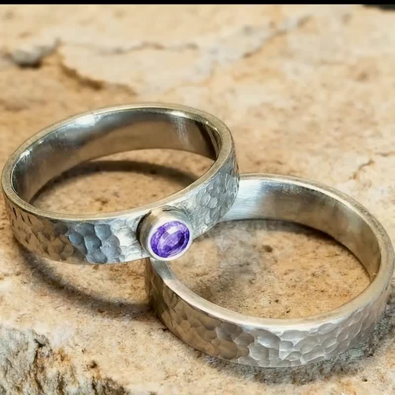 【Captain Flint 银饰】天然宝石纯银坑洞质感戒指 手工 暮岩彩语 - 戒指 - 纯银 多色