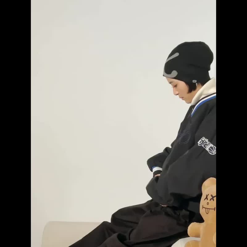 大X反光双面毛帽 包头帽 羊毛 反光帽 冷帽 毛帽 - 帽子 - 聚酯纤维 黑色