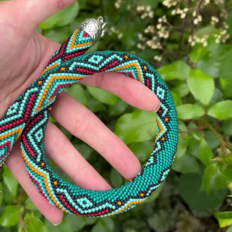 Seed Bead Necklace Bead Crochet Necklace Emerald Choker Necklace Gift For Women - 项链 - 琉璃 绿色