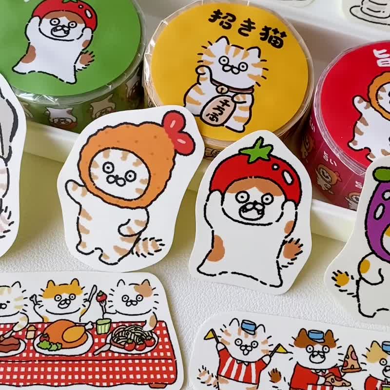 3小喵咪/喵咪复古餐厅/贴纸包/手帐贴纸/共8款 - 贴纸 - 纸 多色