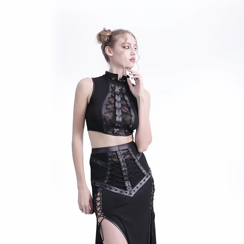 德鲁伊女祭司仪式礼服套装 / 长半裙 / 背心 - 裙子 - 其他材质 黑色