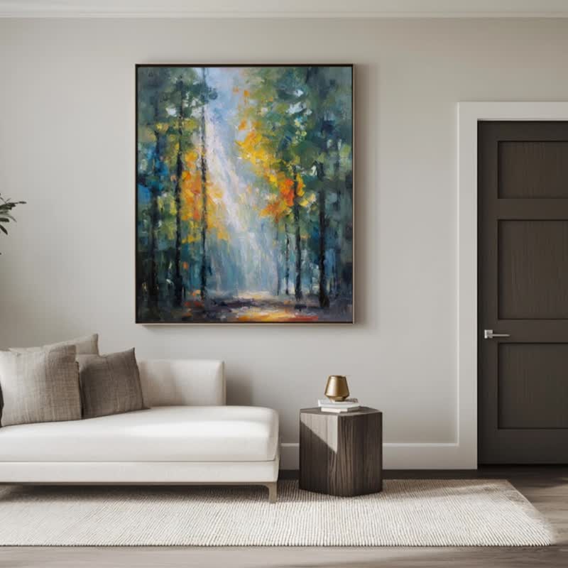 光影的间奏 油画笔触艺术微喷 挂画 抽象森林极简风 卧室书房疗愈 - 海报/装饰画/版画 - 棉．麻 