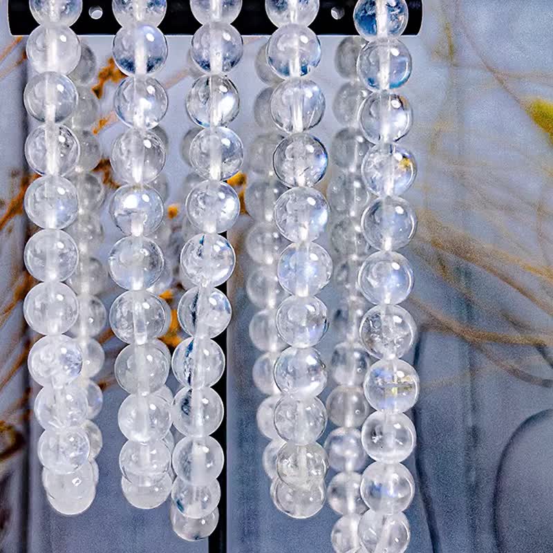 【3A/4A 斯里兰卡强光月光石】雪花晶体蓝月光石手链手串/一物一拍 - 手链/手环 - 水晶 蓝色