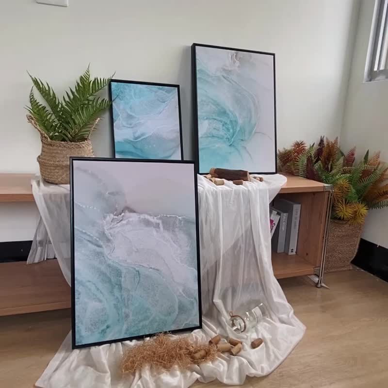 浪与岸III-水蓝色夏天海滩/酒精挂画/居家布置/客厅布置/入厝礼 - 海报/装饰画/版画 - 棉 多色