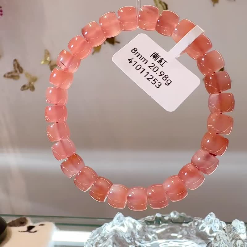 冰飘南红透感橙花8mm20.98g直切珠护身平安辟邪护身符舒缓心神 - 手链/手环 - 水晶 红色