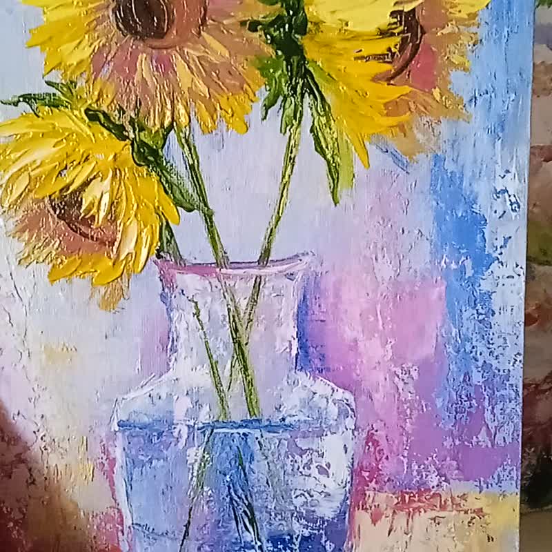 向日葵画 花卉画 原画 布面油画 - 墙贴/壁贴 - 其他材质 橘色
