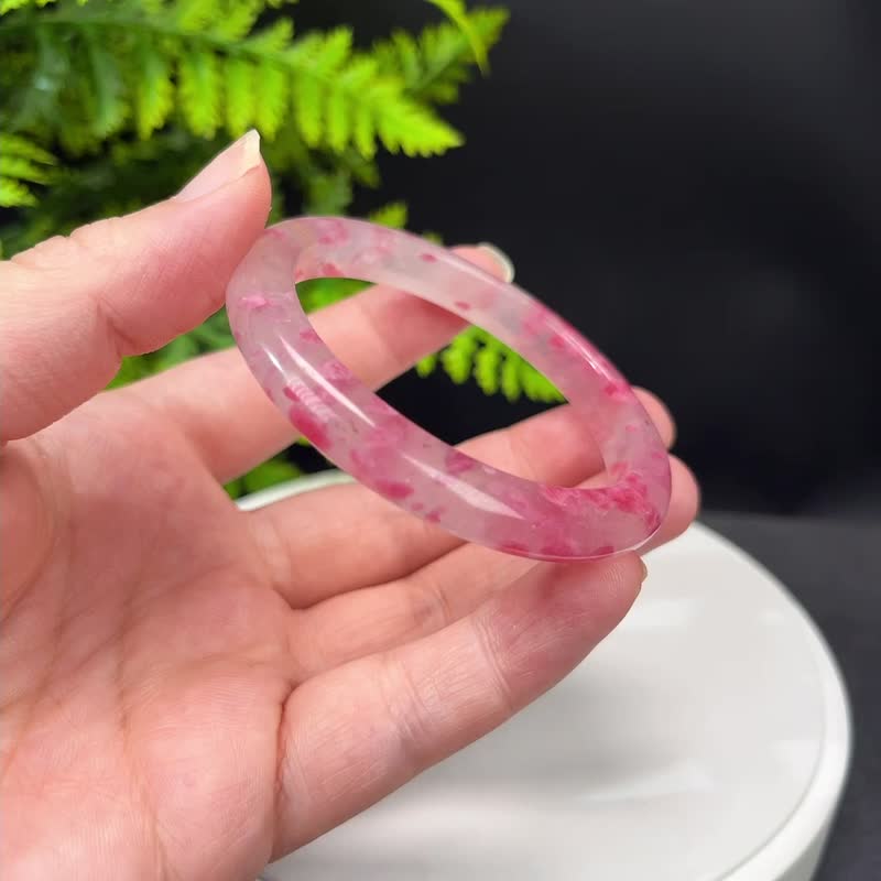 优质樱花雨蔷薇辉手镯 53+MM 冰透玉化玫瑰石桃花玉手环 疗愈心灵 - 手链/手环 - 半宝石 