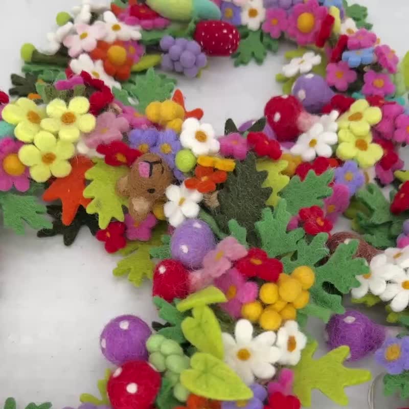 羊毛花艺设计，手工羊毛毡，森林花圈，自然植物 - 墙贴/壁贴 - 羊毛 