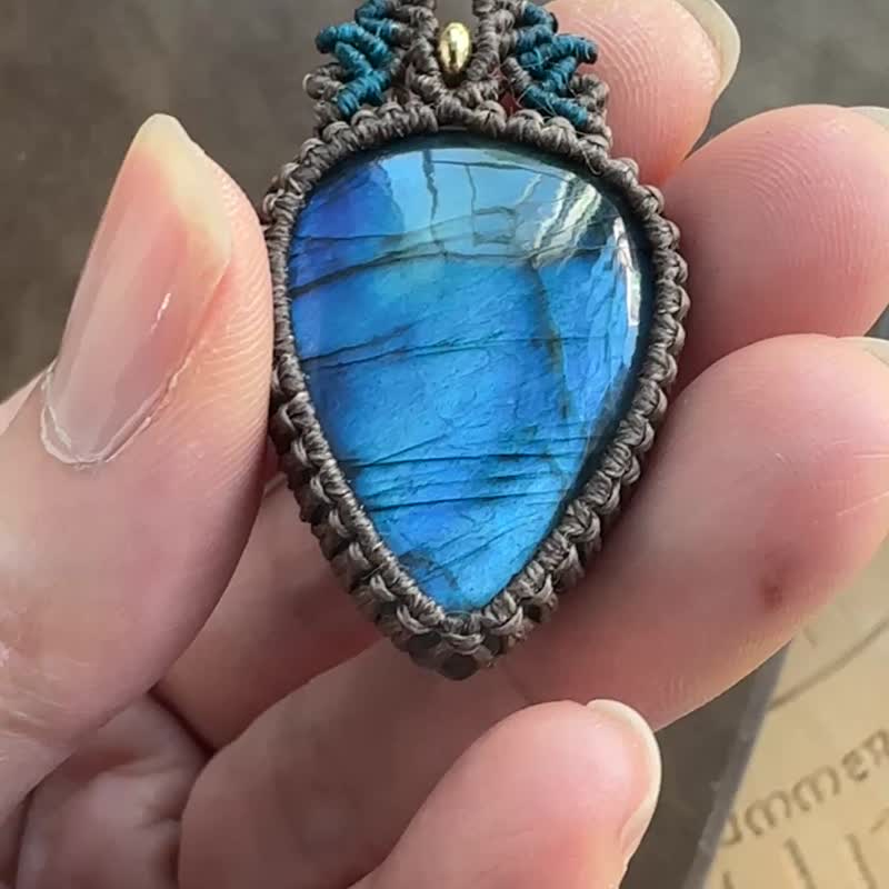 N1202 民族风 南美蜡线编织 拉长石 铜珠项链 (可调长度) - 项链 - 宝石 咖啡色