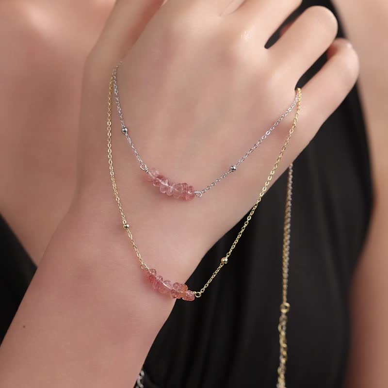 草莓晶碎石纯银项链 - 项链 - 纯银 金色