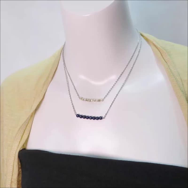 诞生石一字链 小圆珠3-4mm 15款选1 钛钢锁骨链 链长可调 - 锁骨链 - 半宝石 多色