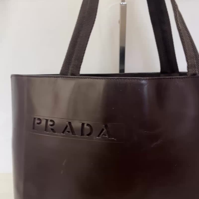 正品 Prada 手提包，带打孔标志和棕色棕，二手 - 手提包/手提袋 - 真皮 咖啡色