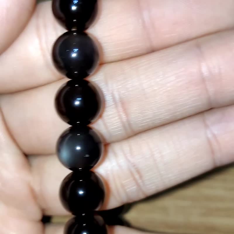 【订制品】冰种黑曜石 冰曜石 彩虹眼 金紫绿眼 手串 天然水晶 - 手链/手环 - 水晶 