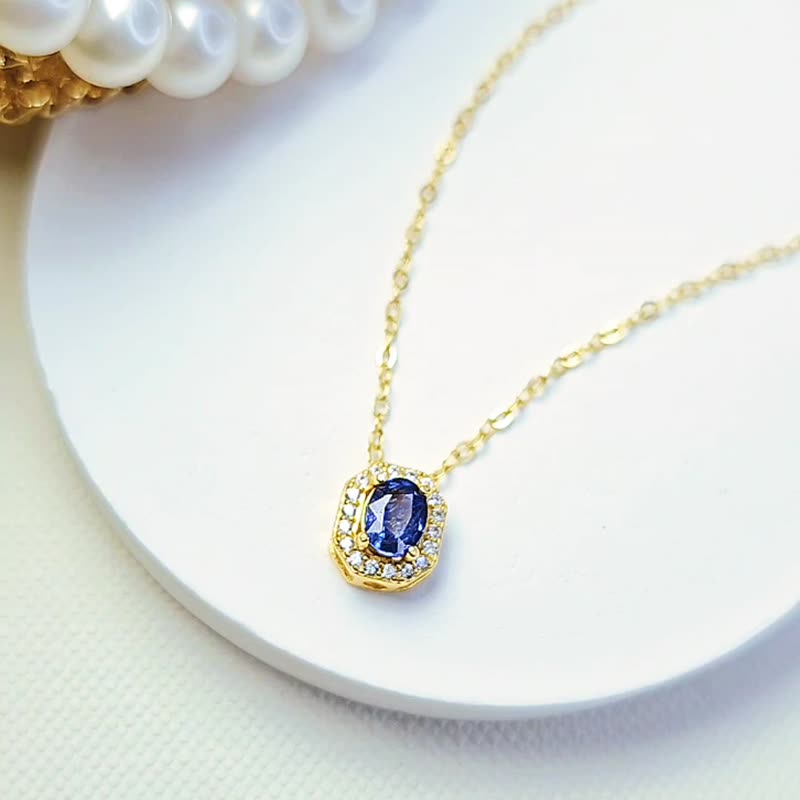 万用台 高贵|皇家蓝宝|天然高级钻石切割蓝宝石5mm纯银项链 - 项链 - 宝石 