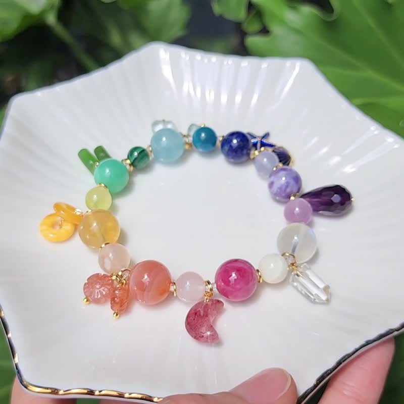 天然宝石 多宝钏 所愿皆成 彩虹七脉轮 招财 人缘 手链 单品 礼物 - 手链/手环 - 宝石 多色