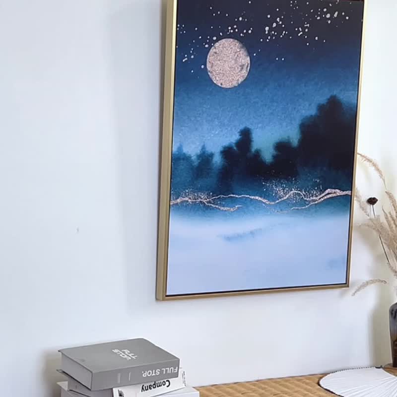 【微瑕特惠】【福利品】星空 • 明月- 卧室挂画/简约风布置 - 海报/装饰画/版画 - 棉．麻 金色