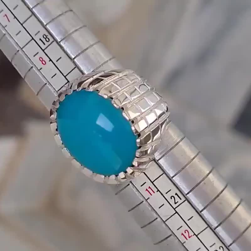 极致净透的土耳其石戒指，纯银手工打造，男士戒指。 - 戒指 - 宝石 蓝色